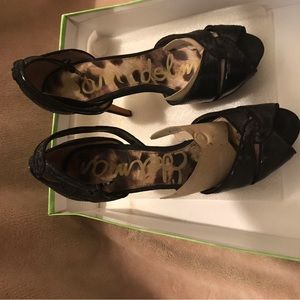 Black sequin ankle strap sandals